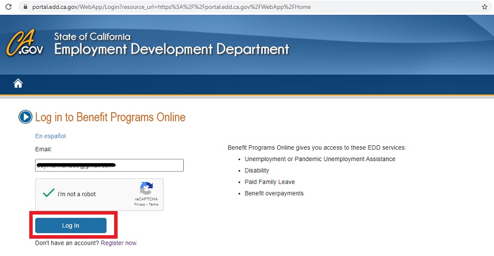 California EDD unemployment benefits login